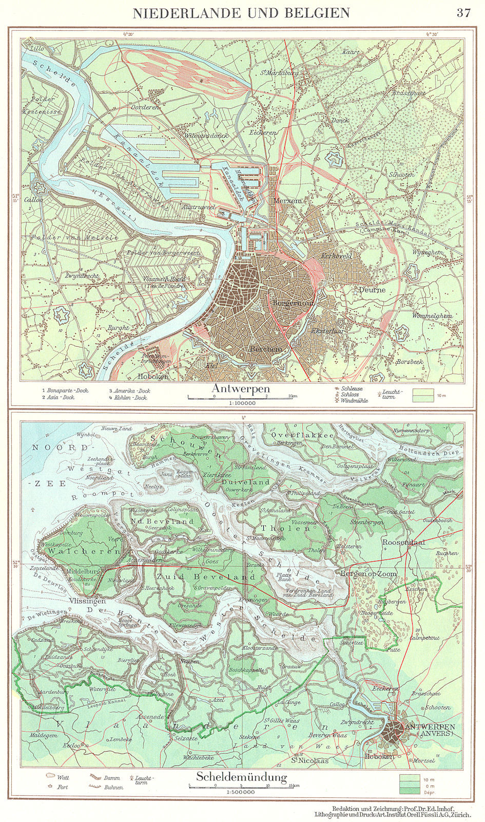 BELGIUM.Niederlande Belgien;Antwerpen;Scheldemundung;Antwerp 1958 old map
